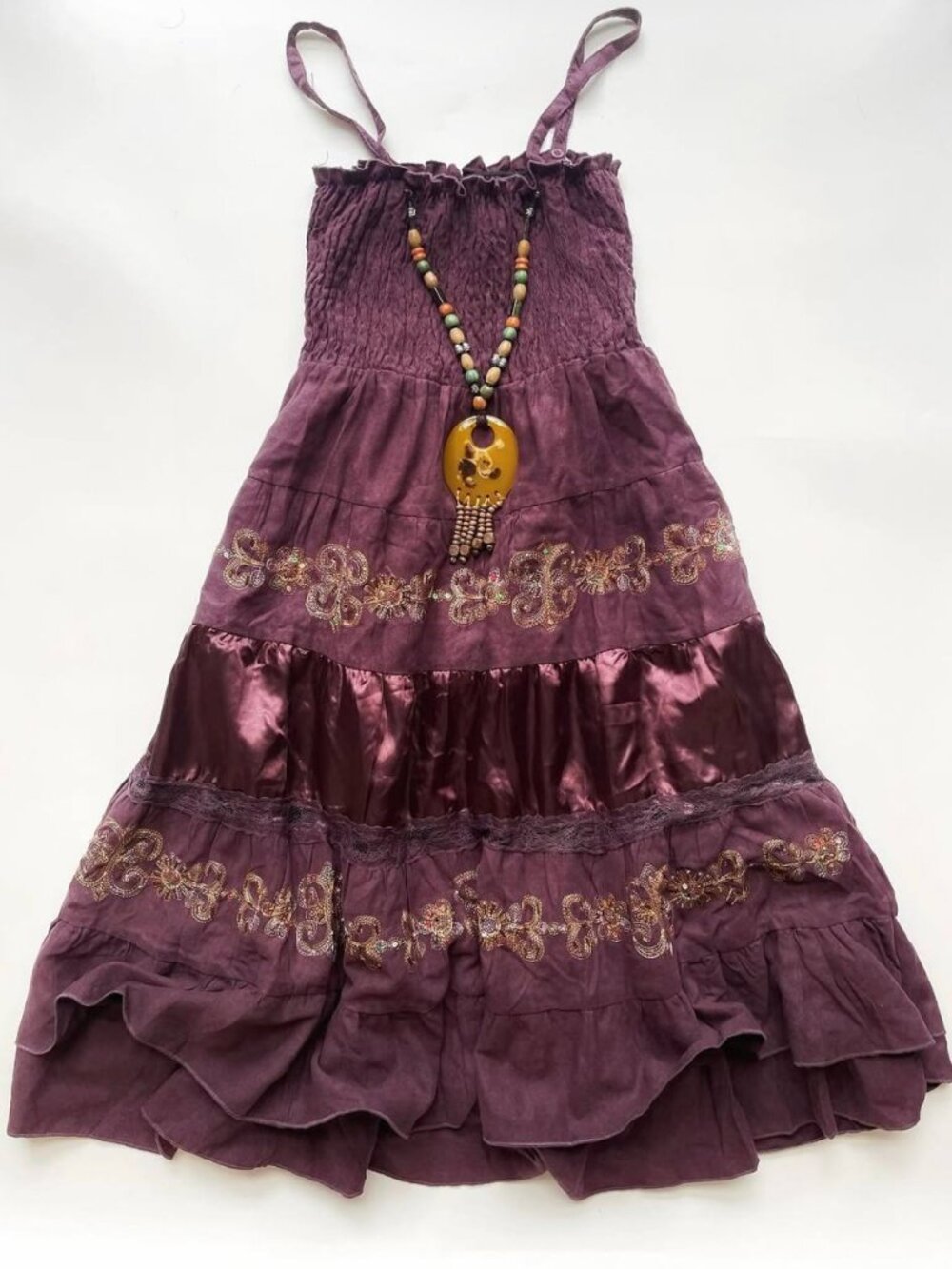Vintage Purple Boho Embroidered Tiered Maxi Dress Floral Ruffle Sundress Y2K - Picture 1 of 4